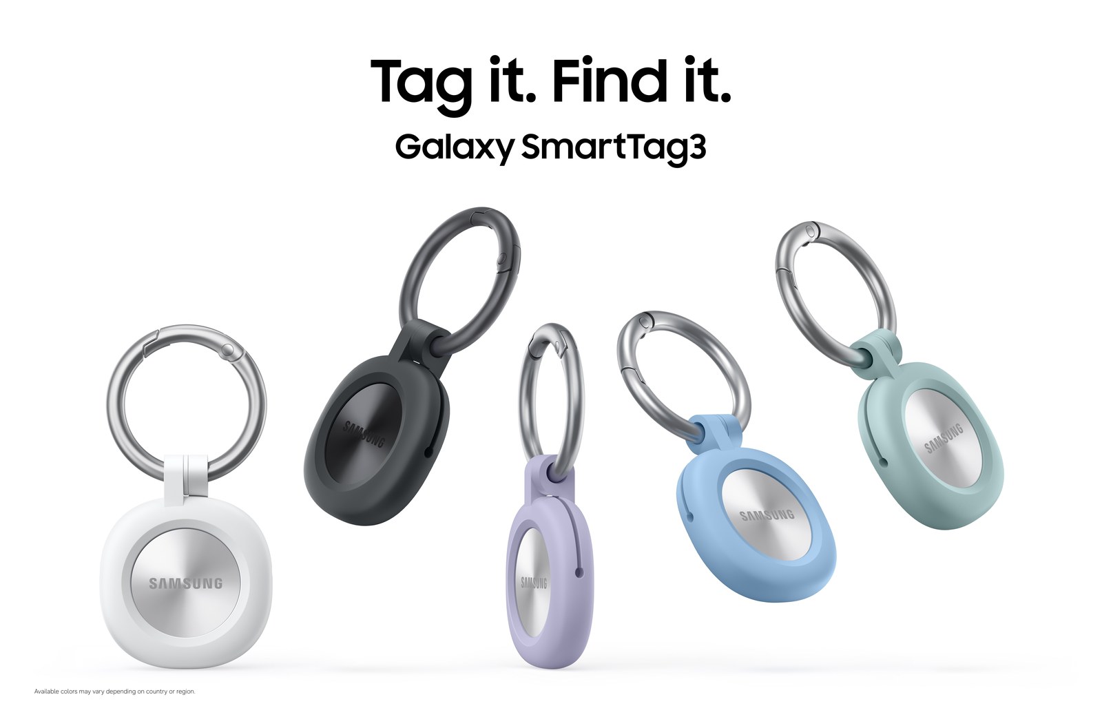 Galaxy SmartTag3 สีขาวและสีดำ ใส่เคสซิลิโคนหลายสีพร้อมห่วงพวงกุญแจ
