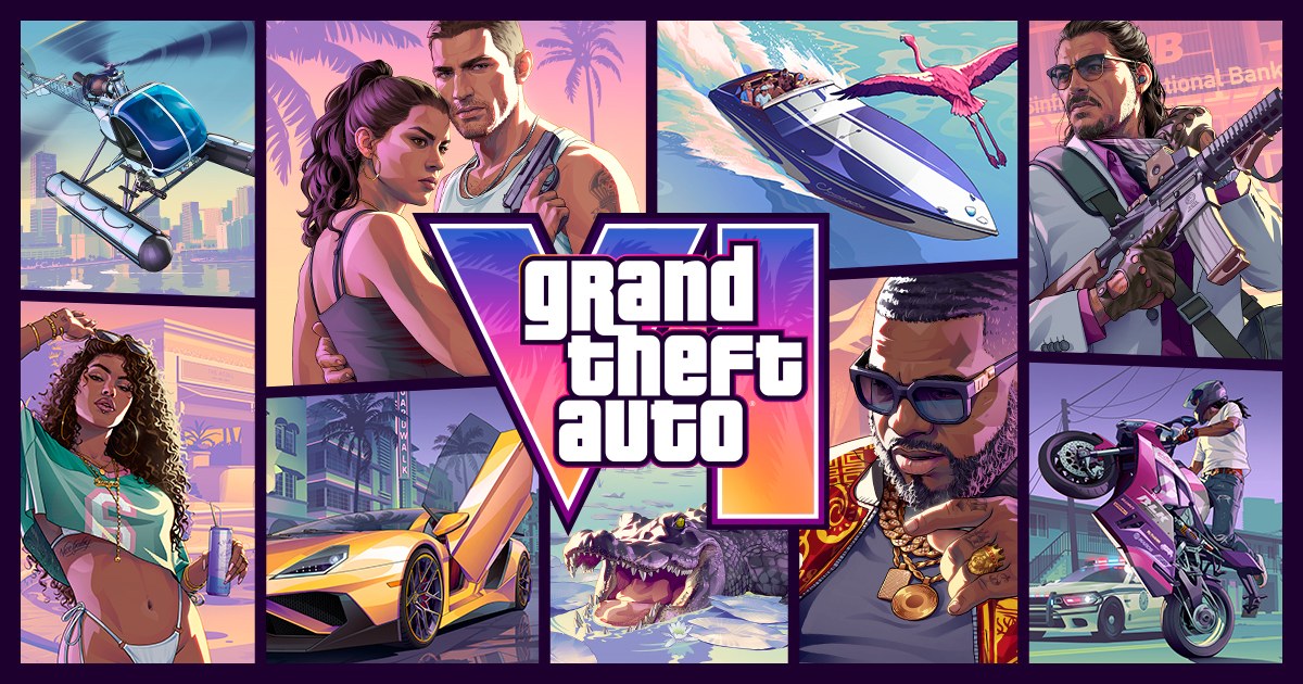 ภาพคีย์อาร์ตทางการของ Grand Theft Auto VI รวมตัวละครหลักและฉากในเมือง Vice City