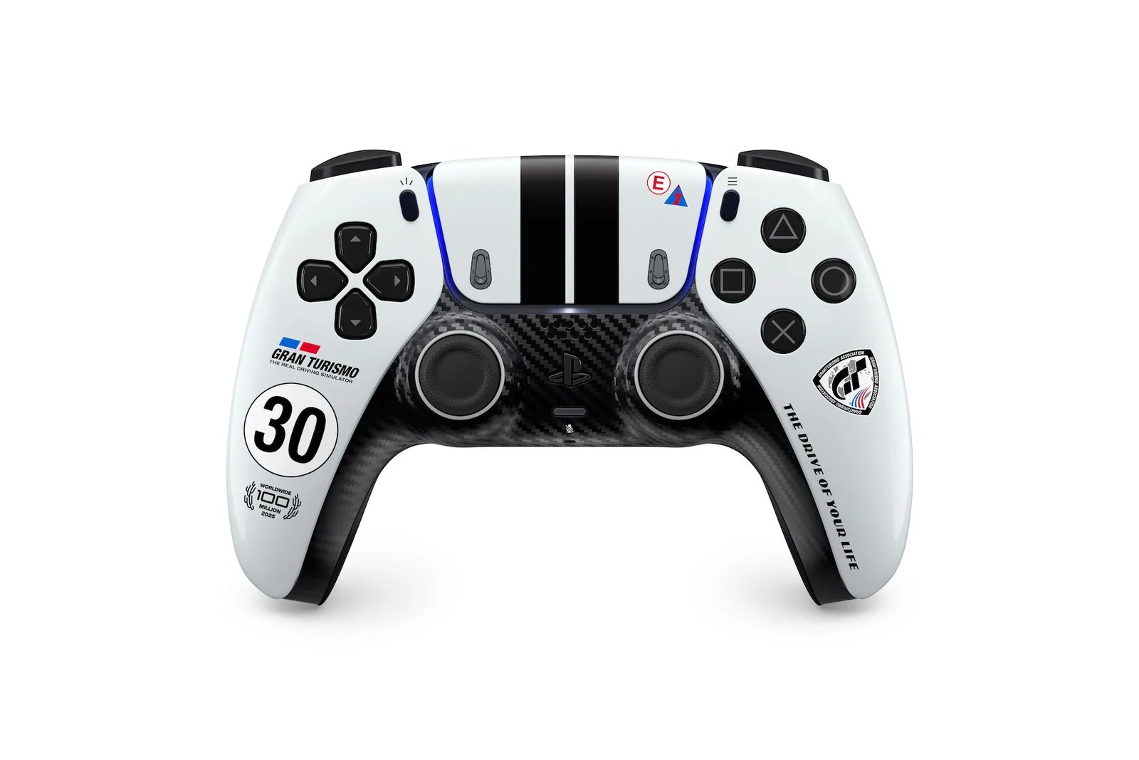 จอย DualSense ลาย Gran Turismo Limited Edition สีขาวดำมีแถบลายแข่งและเลข 30
