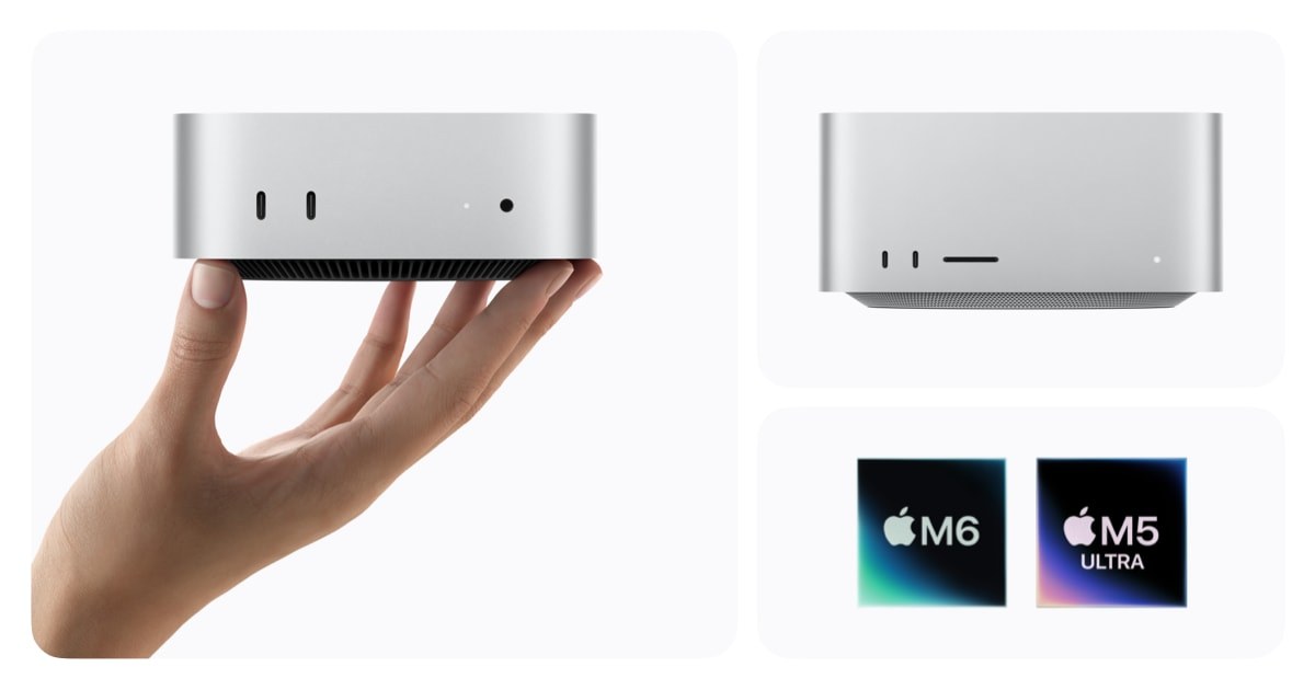 Mac Studio และ Mac mini รุ่นใหม่วางคู่กัน พร้อมภาพชิป M6 และ M5 Ultra