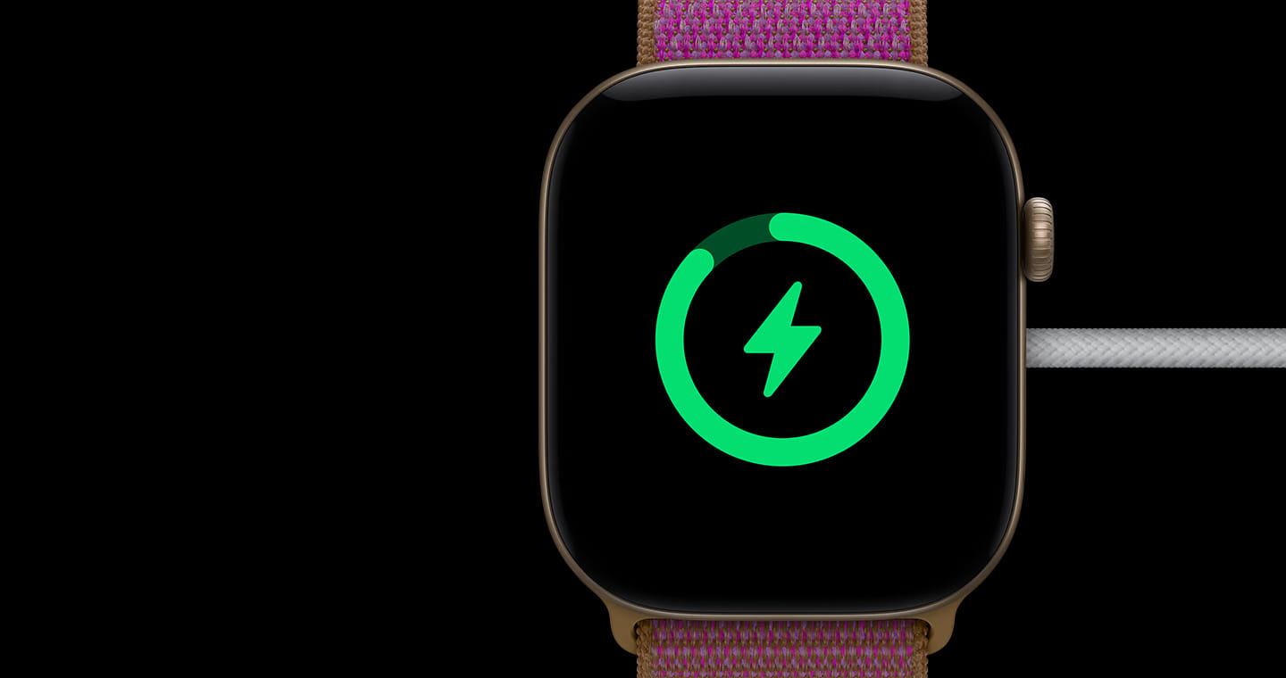 Apple Watch Series 12 แสดงสัญลักษณ์สายฟ้าบนหน้าจอขณะชาร์จ