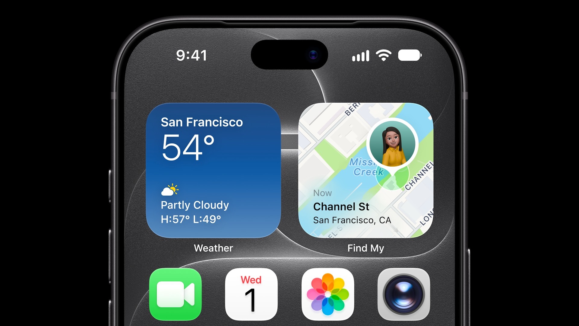 ภาพโปสเตอร์วิดีโอ Dynamic Island ของ Apple แสดงส่วนบนหน้าจอ iPhone