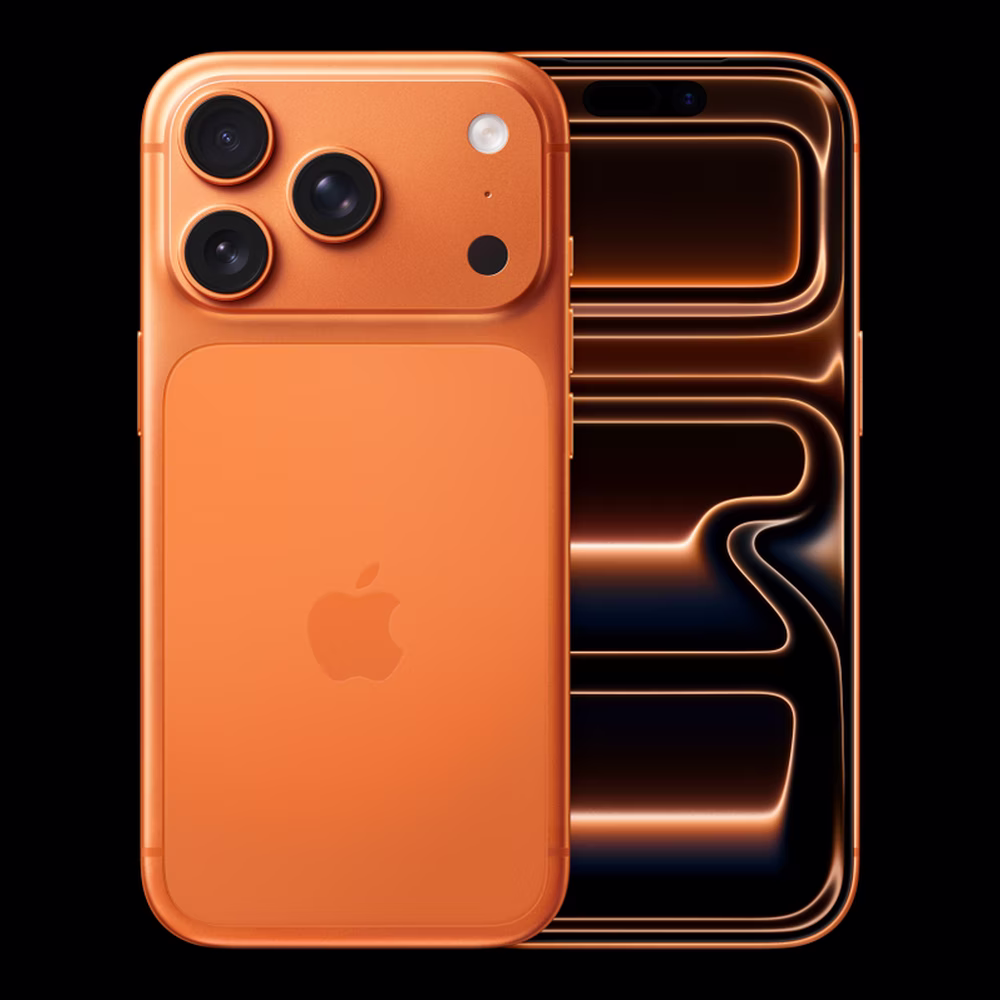 iPhone 17 Pro Cosmic Orange ภาพสินค้าทางการจาก Apple ด้านหน้าและด้านหลัง